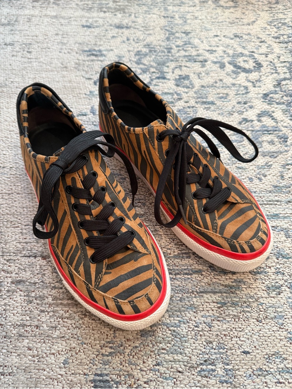 Rag & Bone Women’s Tiger-Print Suede Lace-Up Sneakers with Red Trim 40/10